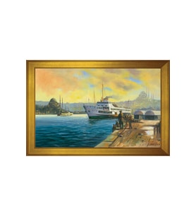 İstanbul Boğazı Motifli Kanvas Tablo 80 x 110 cm Gold Çerçeve