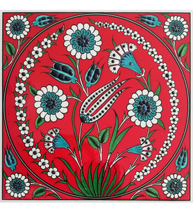 Armada Çini 20x20 Cm ED 340 Kırmızı Lale Desenli Eldekoru Çini karo