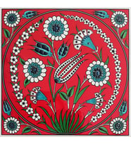 Armada Çini 20x20 Cm ED 340 Kırmızı Lale Desenli Eldekoru Çini karo