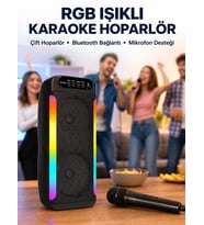 Northcity RGB Işıklı Çift Hoparlörlü Taşınabilir Bluetooth Speaker ve Karaoke Mikrofon - Yeni Nesil