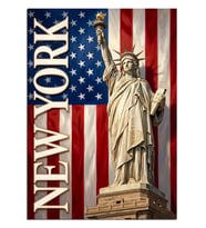New York Özgürlük Anıtı Ve Bayrak Dekoratif Kanvas - Mdf Ahşap Tablo