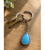 Opal Ay Taşı Görünümlü Unisex Metal Anahtarlık Mavi Işıltılı Doğal Desen