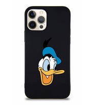 Apple iPhone 12 Pro Soft Premier Kapak Donald Duck-A Tasarımlı Silikon Kılıf - Siyah (Şeffaf)