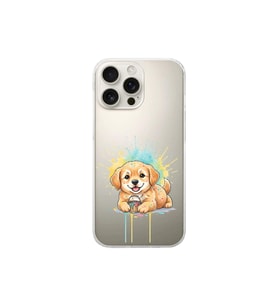 iPhone 16 Pro ile Uyumlu Splash Köpek Tasarımlı Şeffaf Silikon Kılıf