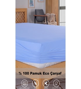 Penye Lastikli Çarşaf, 160×200 Çift Kişilik %100 Pamuk Örme Kumaş, 145 gr/m² (Mavi)