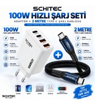 SChitec 100W 4 Çıkışlu Hızlı Şarj Başlığı ve 100W Type-C to Type-C Süper Hızlı Şarj Kablosu