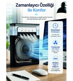 Su Hazneli Püskürtmeli Fan 1-3-5 Püskürtme Seçeneği, Type-C Güç Girişi