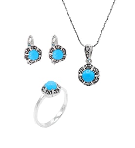 Firuze ve Markazit Taşlı 925 Ayar Gümüş Üçlü Set 201021921
