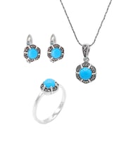 Firuze ve Markazit Taşlı 925 Ayar Gümüş Üçlü Set 201021921