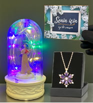 Renkli Led Işıklı Tasarım Fanus ve Gerçek Ametist Taşlı Lotus Kolye (Model 3)