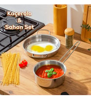 Porsima Paslanmaz Çelik Kaçerola ve Sahan Seti - Yumurta Sahan ve Sos Tavası 14-18 cm