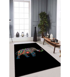 Siyah Filli Kaymaz Tabanlı Makinede Yıkanabilir Halı RV239 - 100 x 160 cm