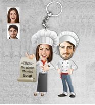 Kişiye Özel Ahçı Sevgili Ahşap Anahtarlık-1