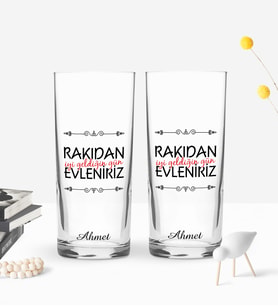 BK Gift Kişiye Özel Renkli Baskılı Rakıdan İyi Geldiğin Gün Tasarımlı İkili Rakı Bardağı Seti-1 (Beyaz)