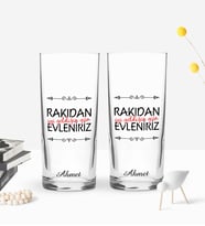 BK Gift Kişiye Özel Renkli Baskılı Rakıdan İyi Geldiğin Gün Tasarımlı İkili Rakı Bardağı Seti-1 (Beyaz)