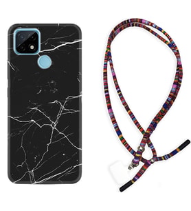 Realme C11 C21 C21Y C25Y C11 2021 Kılıf Boyun Asklı Rasta Silikon Siyah Mermer 1299