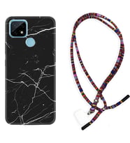 Realme C11 C21 C21Y C25Y C11 2021 Kılıf Boyun Asklı Rasta Silikon Siyah Mermer 1299