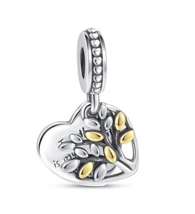 Nur Silver İki Renkli Aile Ağacı Kalp Sallantılı Gümüş Charm NUR-CM00365