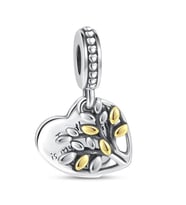 Nur Silver İki Renkli Aile Ağacı Kalp Sallantılı Gümüş Charm NUR-CM00365