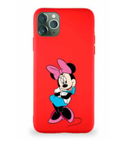 Apple iPhone 11 Pro Max Soft Premier Kapak Minnie Mouse-D Tasarımlı Silikon Kılıf - Kırmızı (Şeffaf)