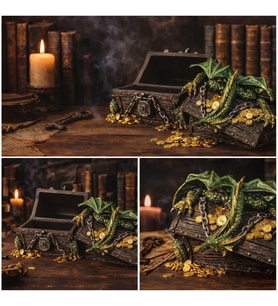 Ejderha Hazine Sandığı Dekoratif Kutu – Fantastik Dragon Takı & Mücevher Saklama Kutusu El Boyaması