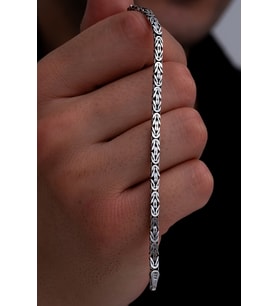 Erkek Gümüş Bileklik - 3.6 mm Dikdörtgen Kesim Yassı Kral Gümüş Bileklik
