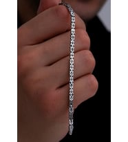 Erkek Gümüş Bileklik - 3.6 mm Dikdörtgen Kesim Yassı Kral Gümüş Bileklik