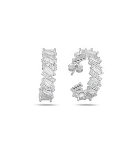 Zirconia Taşlı Diamond Tamtur Baget Halka Kadın Gümüş Küpe 17 MM (Beyaz)
