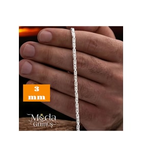 925 Ayar Gümüş Parlak Kare Kral Erkek Bileklik (3 mm)