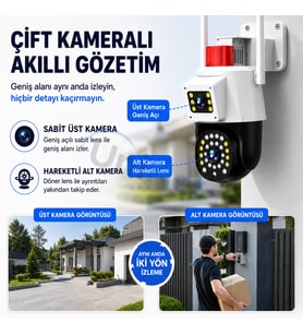 Uninet 6mp Çift Lensli Dış Mekân Güvenlik Kamerası – 355° Ptz Döner Başlık, Siren, Polis Çakarı ve Çift Yönlü Ses
