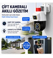Uninet 6mp Çift Lensli Dış Mekân Güvenlik Kamerası – 355° Ptz Döner Başlık, Siren, Polis Çakarı ve Çift Yönlü Ses