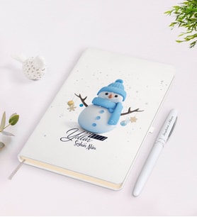 BK Gift Kişiye Özel Yılbaşı Mutlu Yıllar Tasarımlı Beyaz Defter ve Kalem Seti - 1