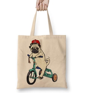 Pug Köpek 02 Bez Çanta Uzun Saplı