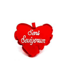 Seni Seviyorum Yazılı Kadife Kalp Yastık 