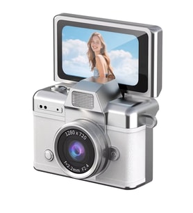Cepaks Lk-027 Beyaz Retro Mini Dijital Fotoğraf Makinesi HD Video, Katlanabilir Ekranlı 48 Mp Flaşlı