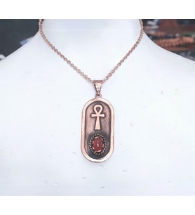 Ankh saf bakır kolye akik taşlı