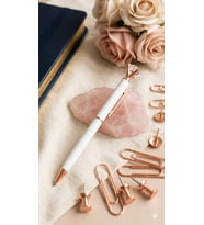 Rose Gold Detaylı Kristal Taşlı Beyaz Tükenmez Kalem