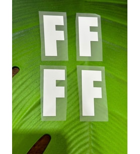 4 ADET BEYAZ ÜTÜ İLE YAPIŞAN F HARFİ TRANSFER BASKI  7X3 CM