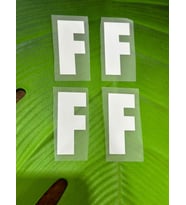 4 ADET BEYAZ ÜTÜ İLE YAPIŞAN F HARFİ TRANSFER BASKI  7X3 CM