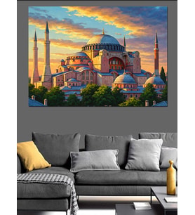 İstanbul Ayasofya Camii Gün Batımı Dekoratif Kanvas - Mdf Ahşap Tablo