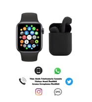 Yeni Nesil Şık Tasarımlı Watch 6 Series Akıllı Saat + TWS I12 Inpods Bluetooth Kulaklık İkili Paket (Siyah)