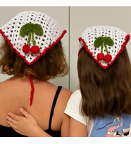 2'li Tığ İşi Kirazlı Örgü Bandana