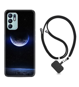 Oppo Reno 6 Kılıf Resimli Boyun Askılı İpli Desenli Silikon Series Midnight Moon 1802