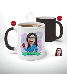 Kişiye Özel Öğretmen Karikatürlü Sihirli Kupa Bardak-5 (Beyaz)