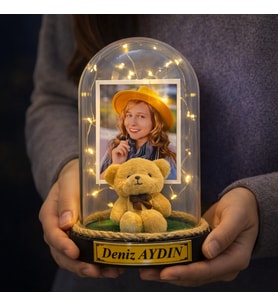 Kişiye Özel Fotoğraflı ve Yazılı LED Işıklı Fanus – Sevgiliye, Eşe, Anneye Özel Dekoratif Hediye R1 (Model 4)