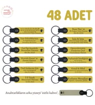 Sarı & Sütlü Kahve, Moda Tasarım Mağazanıza Hediyelik, 48’li Set, Kişiselleştirilebilir Anahtarlık