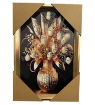 Duvar Tablo 22X32 Cm Vazoda Çiçekler Kahverengi Beyaz 3 Boyutlu M4440-1