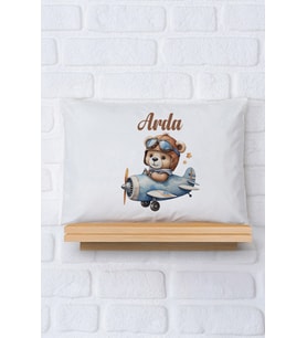 Pia Baby Premium %100 Pamuk İsme Özel Erkek Bebek Yastık Kılıfı 35*45 cm 5001-12 (Ekru)