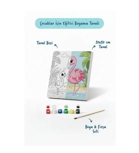 Flamingo Temalı Çocuk Boyama Tuvali – Şövalesiz Eğitici Boyama Seti 20x20 cm
