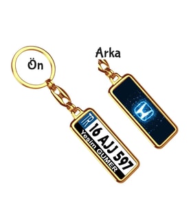Kişiye Özel Honda  Neon Lights Mavi Logo Tema Plaka Anahtarlık (Altın)